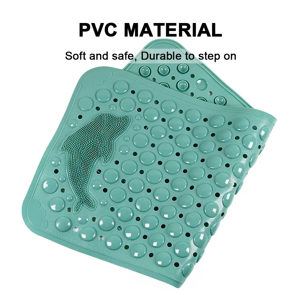 Silicone World Bathroom Anti-skid Mats PVC Shower Anti Fall Foot Mat Dolphin Massage Suction Cup with Drain Hole Floor Mat