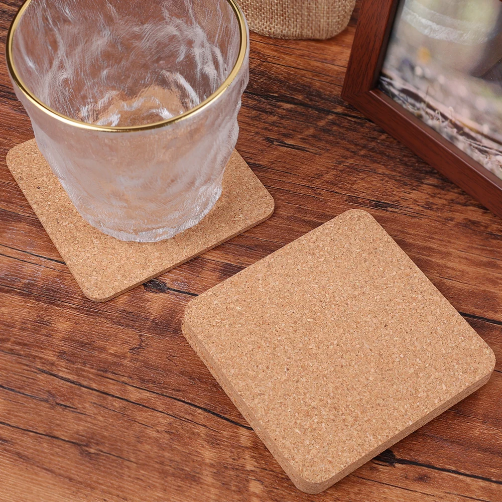 Cup Mat Natural Square Wooden Non-Slip Pads Tea Coffee Mug Drinks Insulated Cork Coaster Holder Home Kitchen Table Decoration