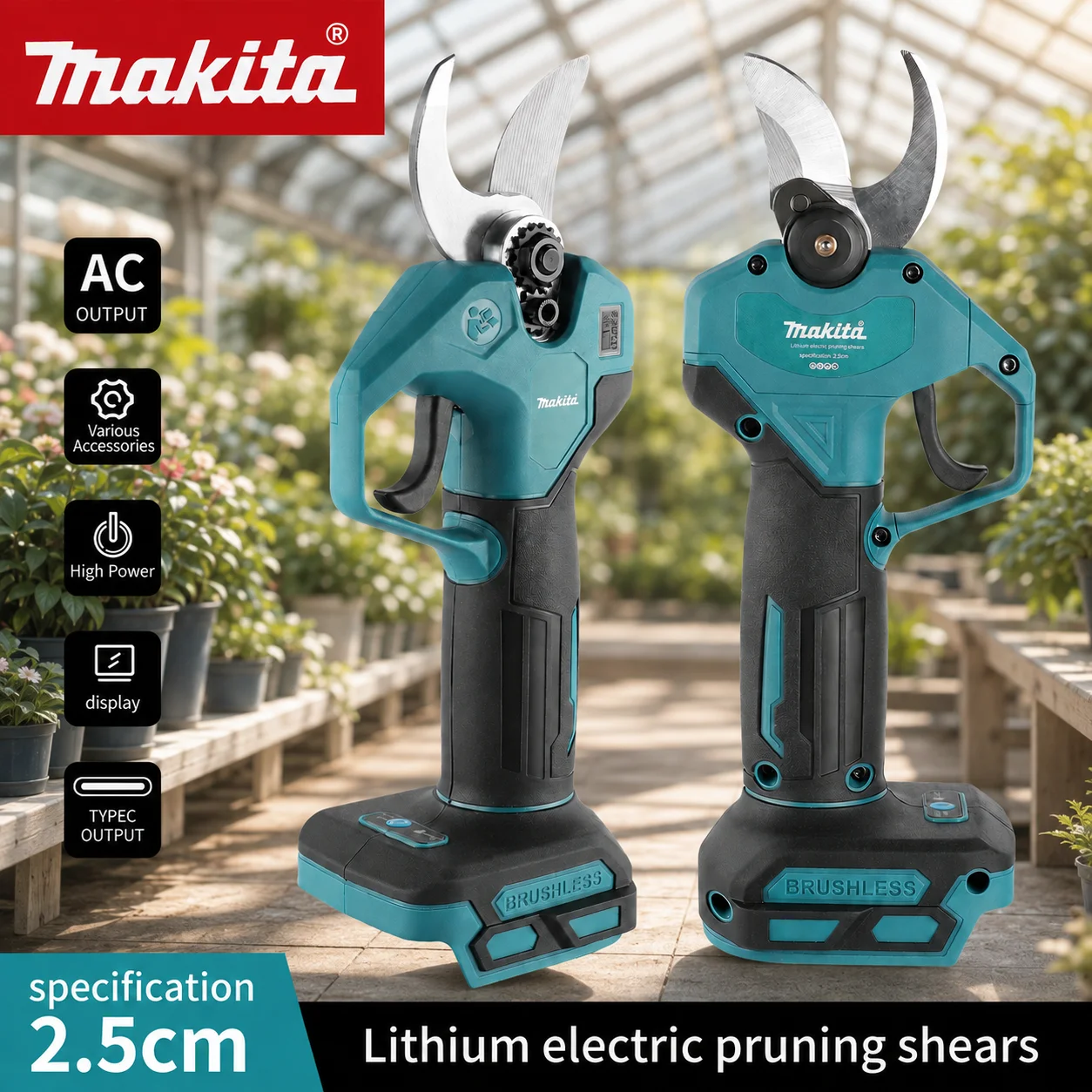 Makita MPP569 25MM Electric Pruning Shears For Makita 18V Battery,Brushless Tree Bonsai Pruner Branches Cutter Power Tool
