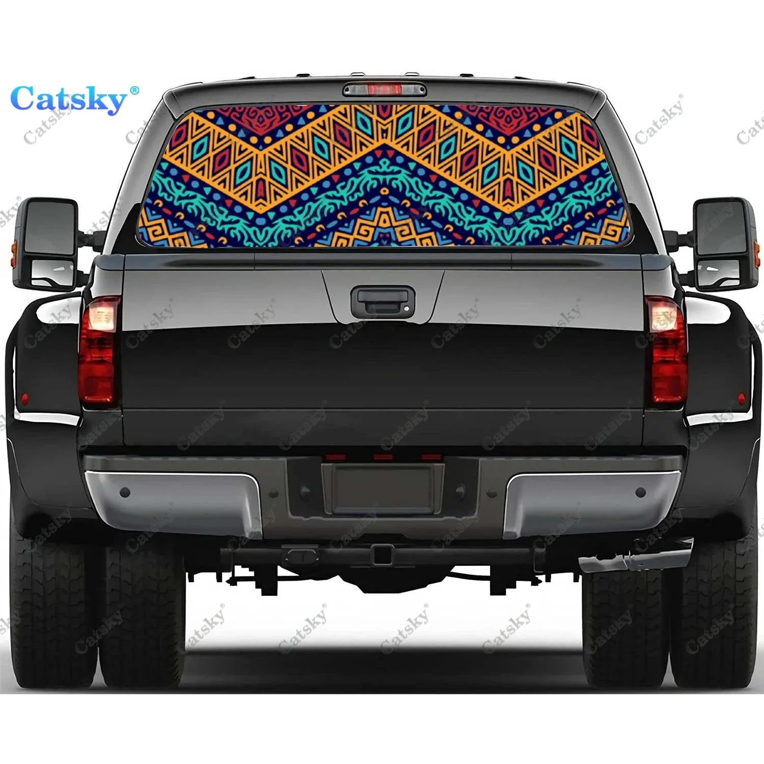 Classic Retro Bohemian Car Rear Window Sticker Decor Windshield Decal Truck Rear Window Decal Universal Perforated Vinyl Graphic
