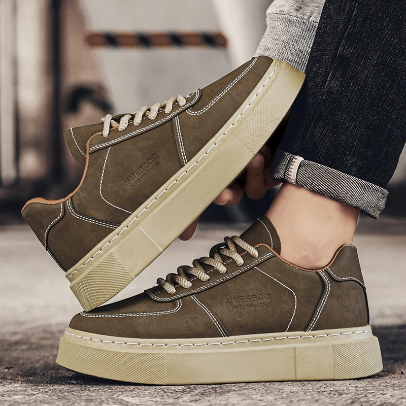 

Men's Retro Leather Board Shoes Anti-slip Wear-resistant Casual Sports Shoes Thick Soles Increase Men's Shoes