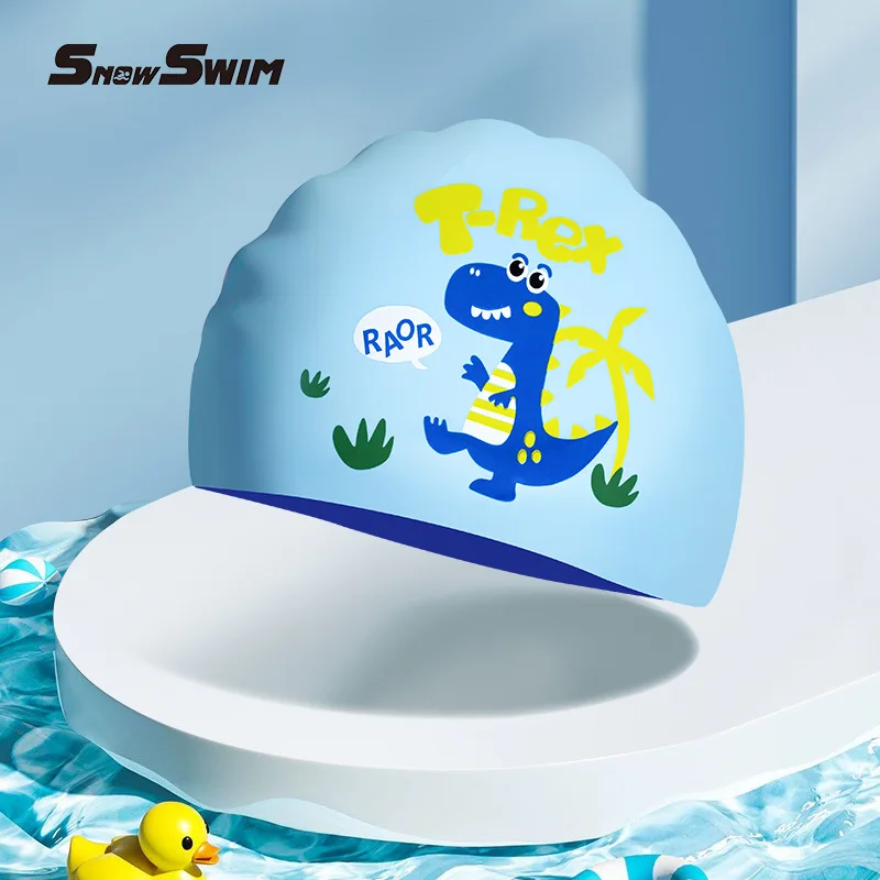 Children\'s Cartoon Swimming Cap Silicone Boys and Girls Long Hair Waterproof Ear Protection Cute Swim Cap Swimming Gear