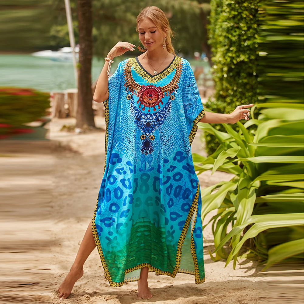 

Women's Kaftan Dresses, Colorful Print Mrs Roper Caftan, Bathing Suit Cover Ups Beach Dresses