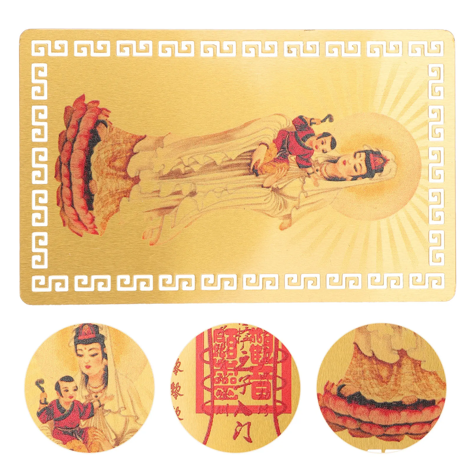 Delicado y Exquisito Amuleto de Oro Guanyin, Tarjeta Protectora Budista, Amuleto de la Suerte Espiritual para Coche, Monedero, Bolsillo, Libro, Cuenta, Fengshui