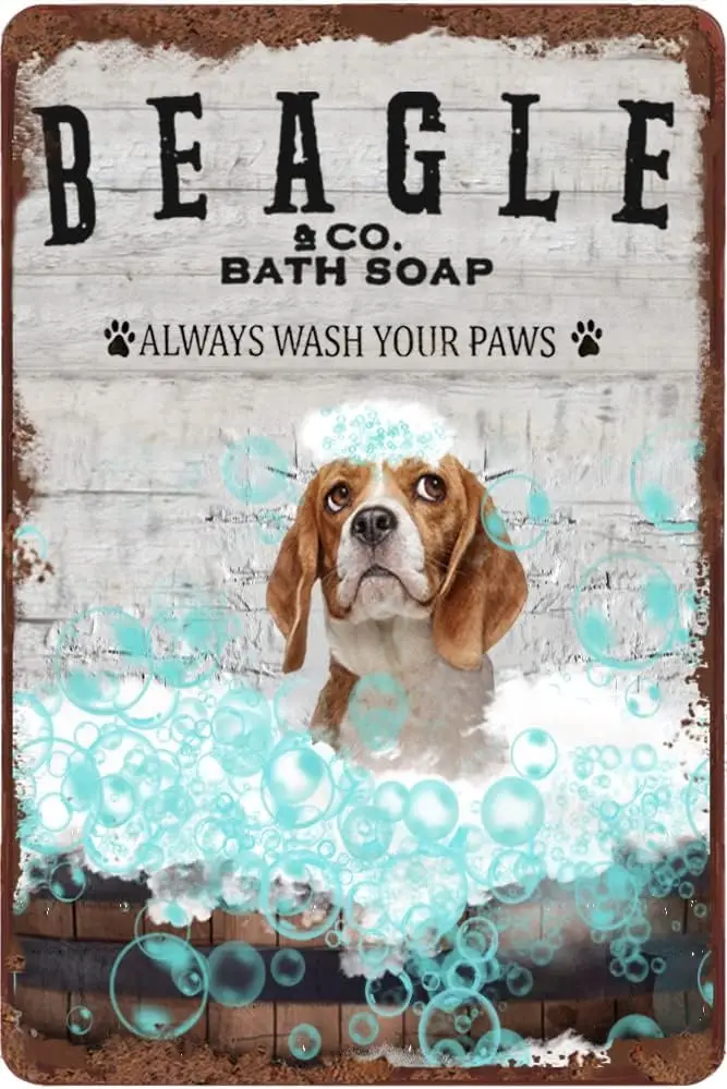 Aluminum Bath Soap Established 12x8 Inch Decorative Signage, Vintage Beagle Dog Lover Gift, Bathroom Wall Art for Home Offi sign
