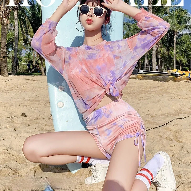 Bikini-Sets für Damen, 3-teilig, Batikmuster, Sommer, beliebt, Strandmode, schick, schlank, sexy Badeanzüge, hohe Taille, weich, Damen, Ulzzang JJ51