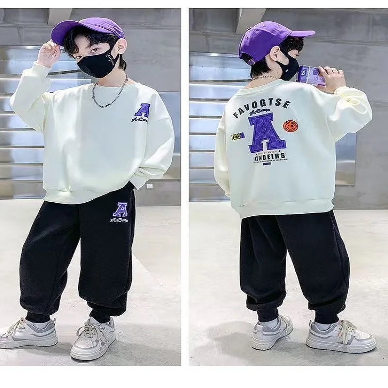 الربيع طفل الفتيان الملابس مجموعة الأطفال على الوجهين خطابات الطباعة البلوز أعلى وزرة أسفل قطعتين دعوى رياضية #4