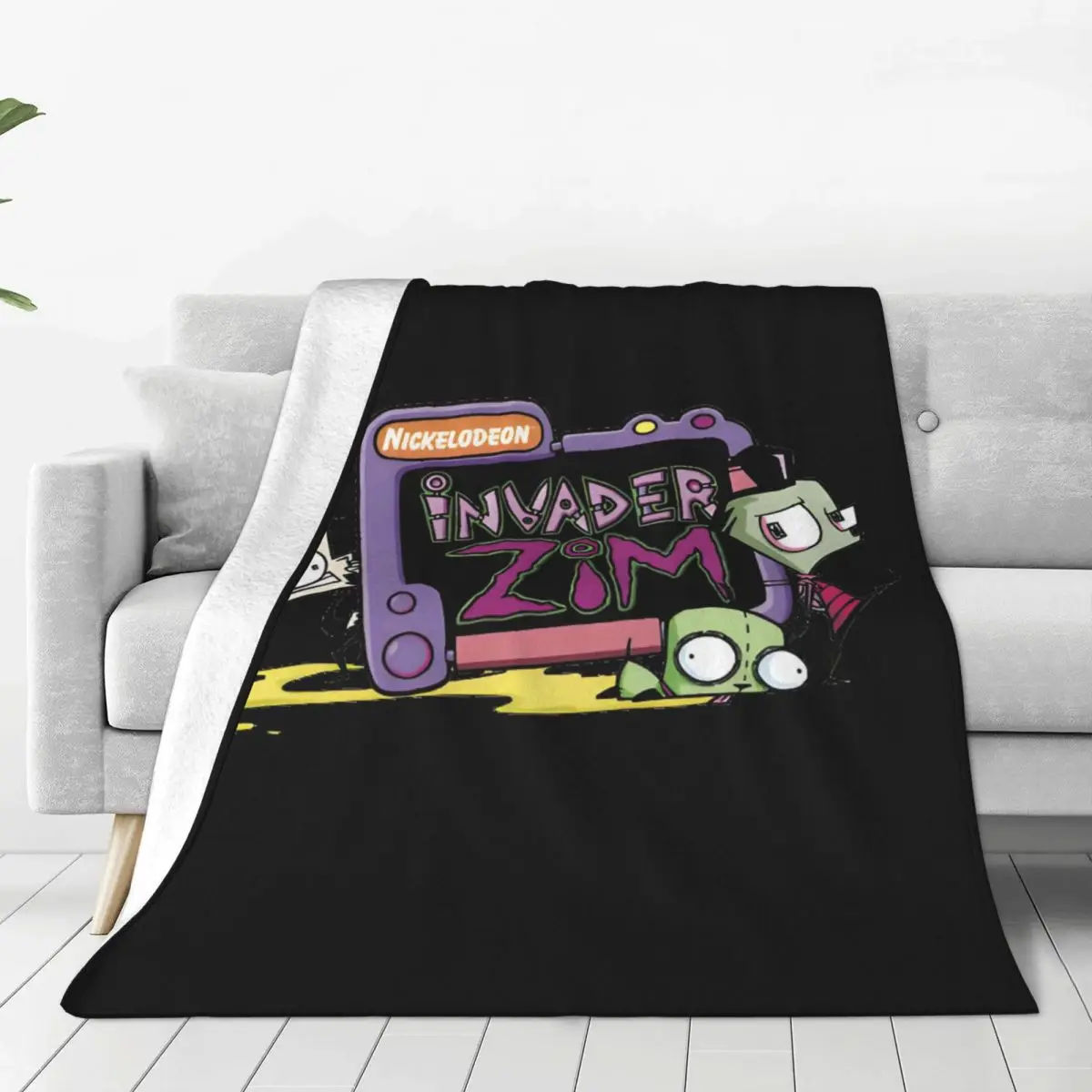 Custom Ultra-Soft Fleece I-Invader Z-Zim Cartoon Throw Blanket Warm Flannel Blankets for Bedroom Home Sofa Quilt