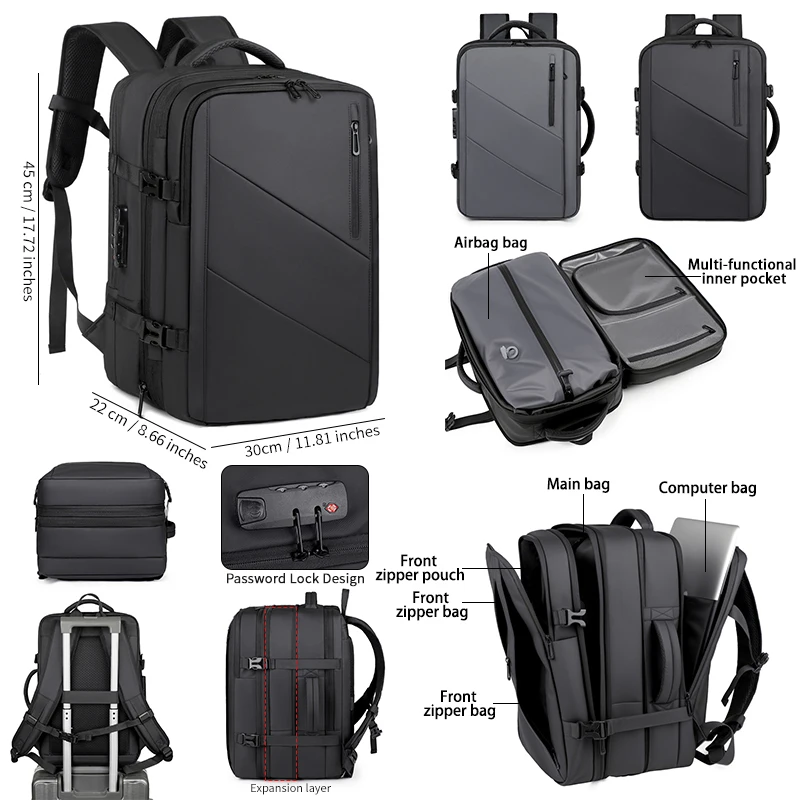 

Men's Backpack with Expandable Vacuum Compression, Large Capacity, Dry and Wet Separation, Multifunctional Business Backpack for Short Business Trips