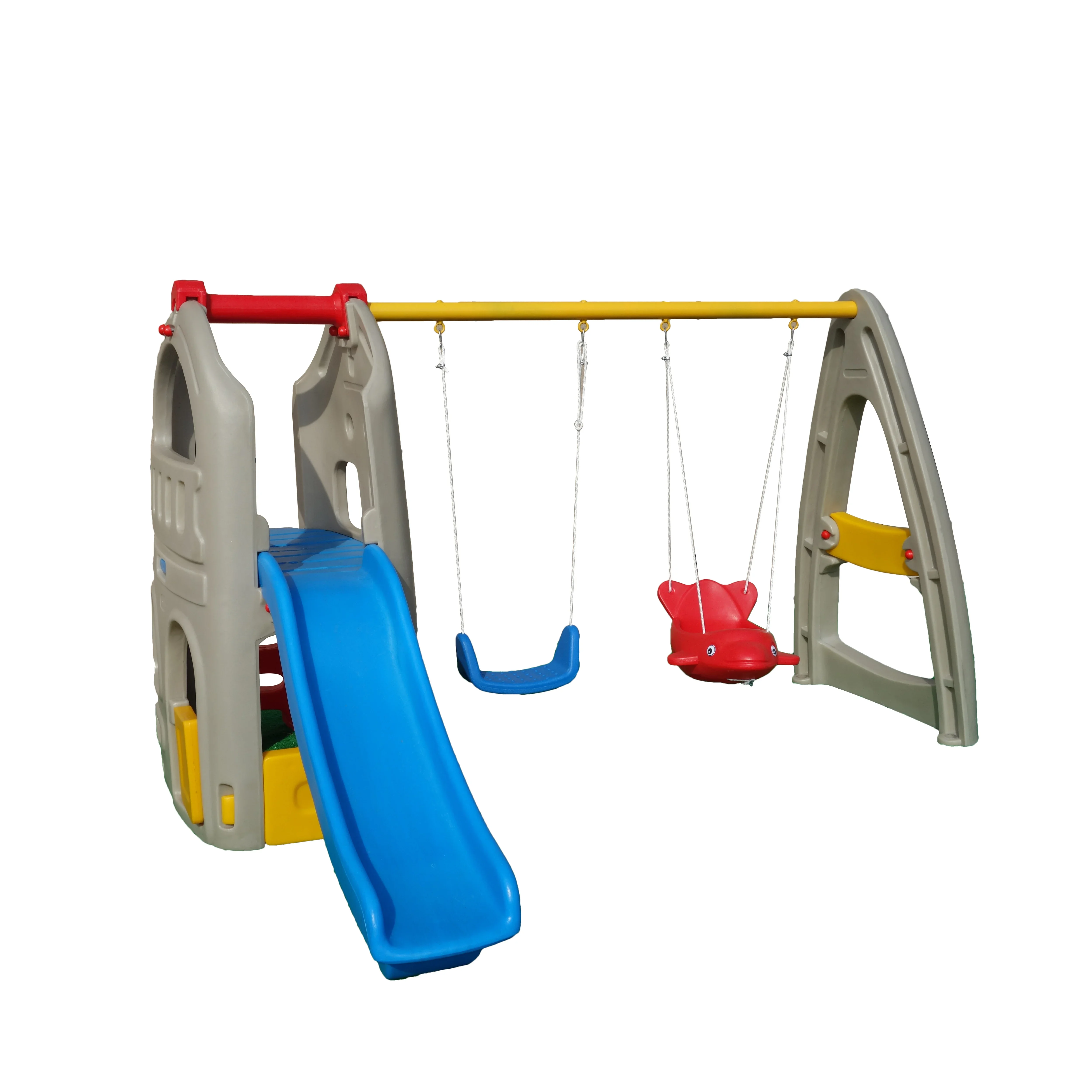 2026 Children Indoor Outdoor Colorful Plastic Duo Mimi Swing Slide Combination