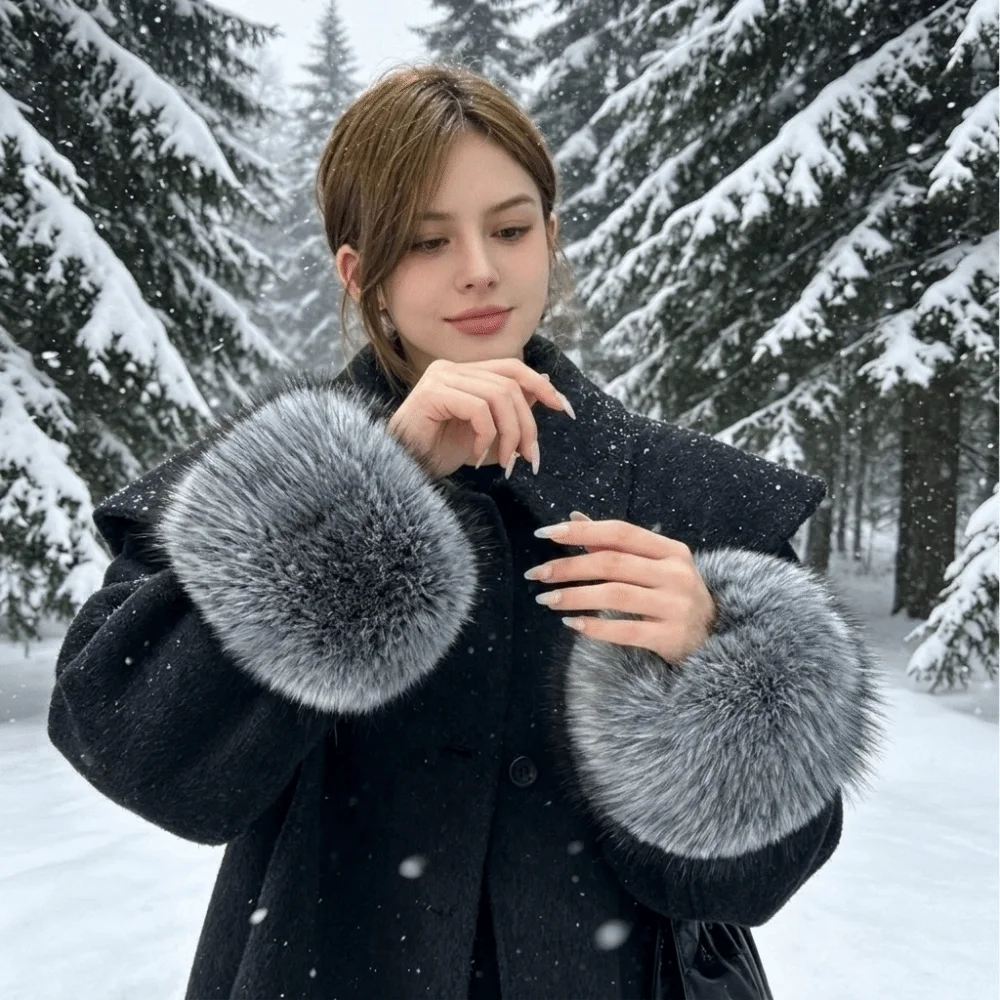 Fashion Solid Color Faux Fur Wrist Cuffs Keep Warm Elastic Sleeve Cuffs Wristbands Windproof Sleeve Covers Ladies