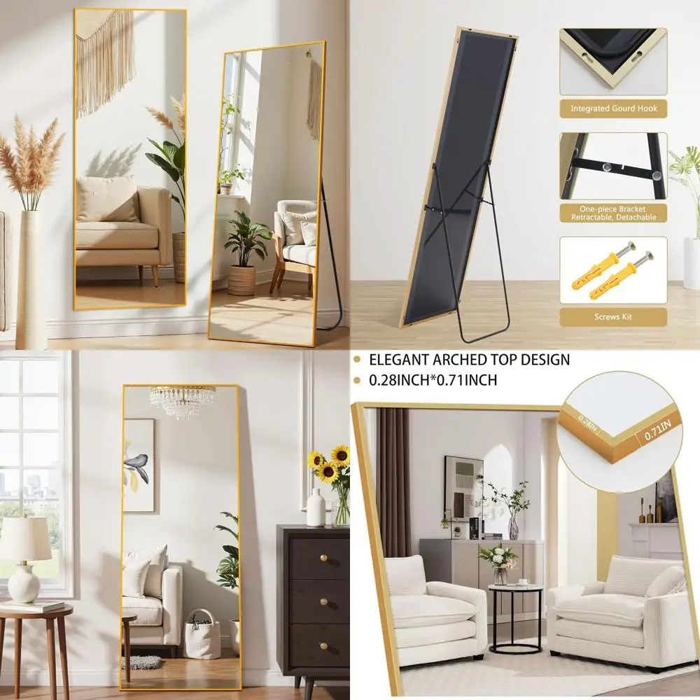 

Gold 64x21 Aluminum Framed Floor Mirror for Home Wall and Bedroom Bathroom Decor
