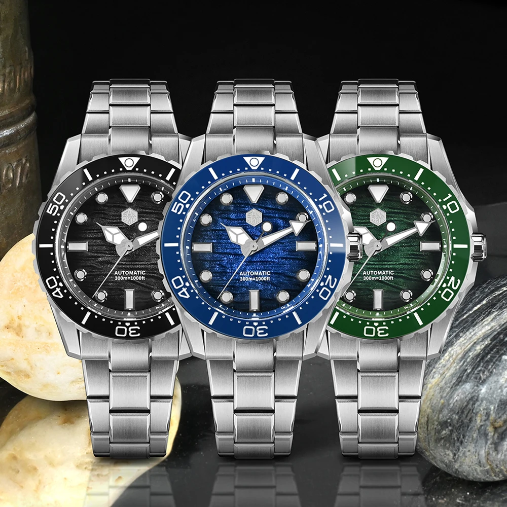 San Martin 40mm Diver Watch ST2130 Automatic Enamel Dial Sapphire 300m Water Resistance Luxury Mens Mechanical Watches SN0154