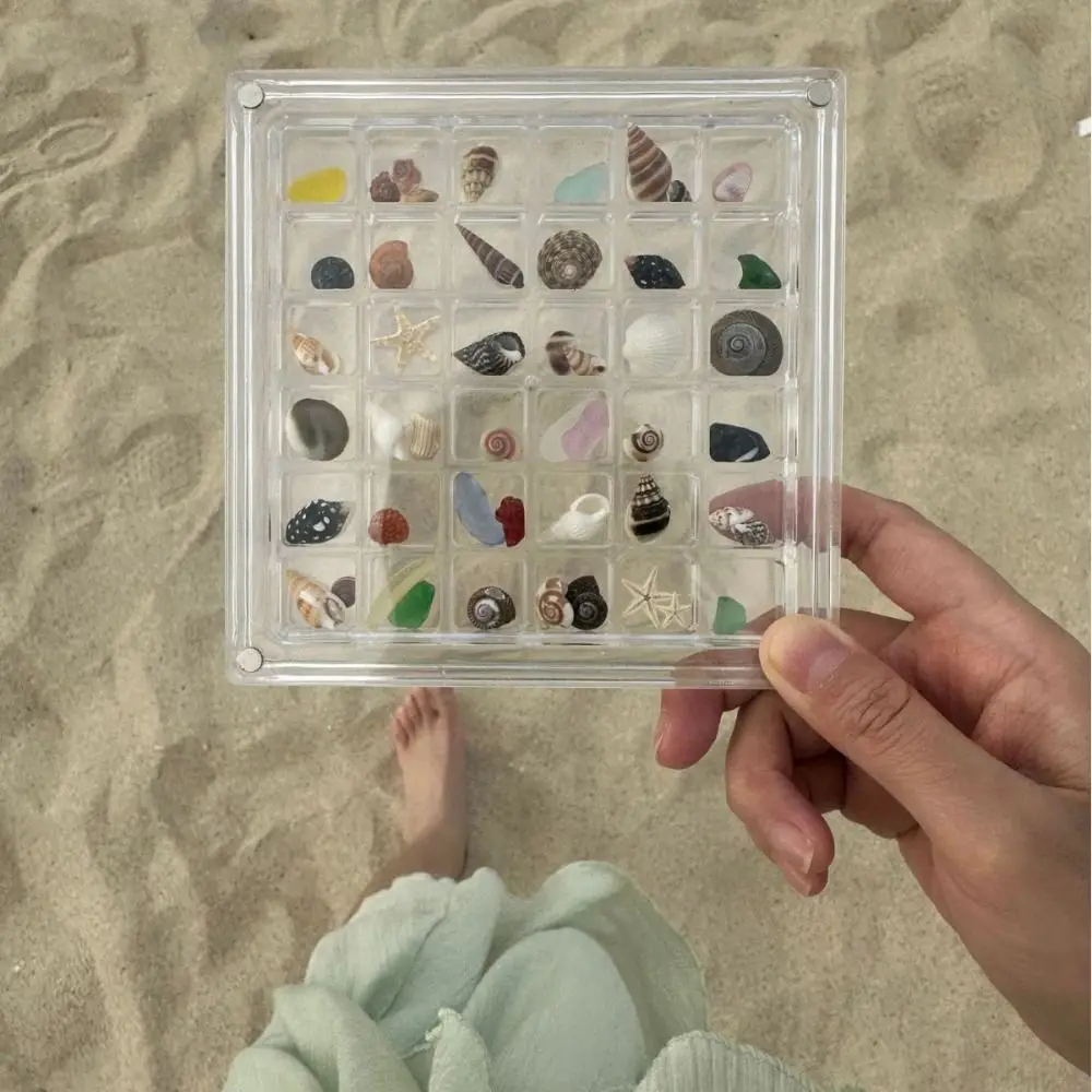 Acrylic Magnetic Seashell Display Box Stackable 36 Grids Seashell Storage Box Clear Multifunctional Beads Collection Box Gifts