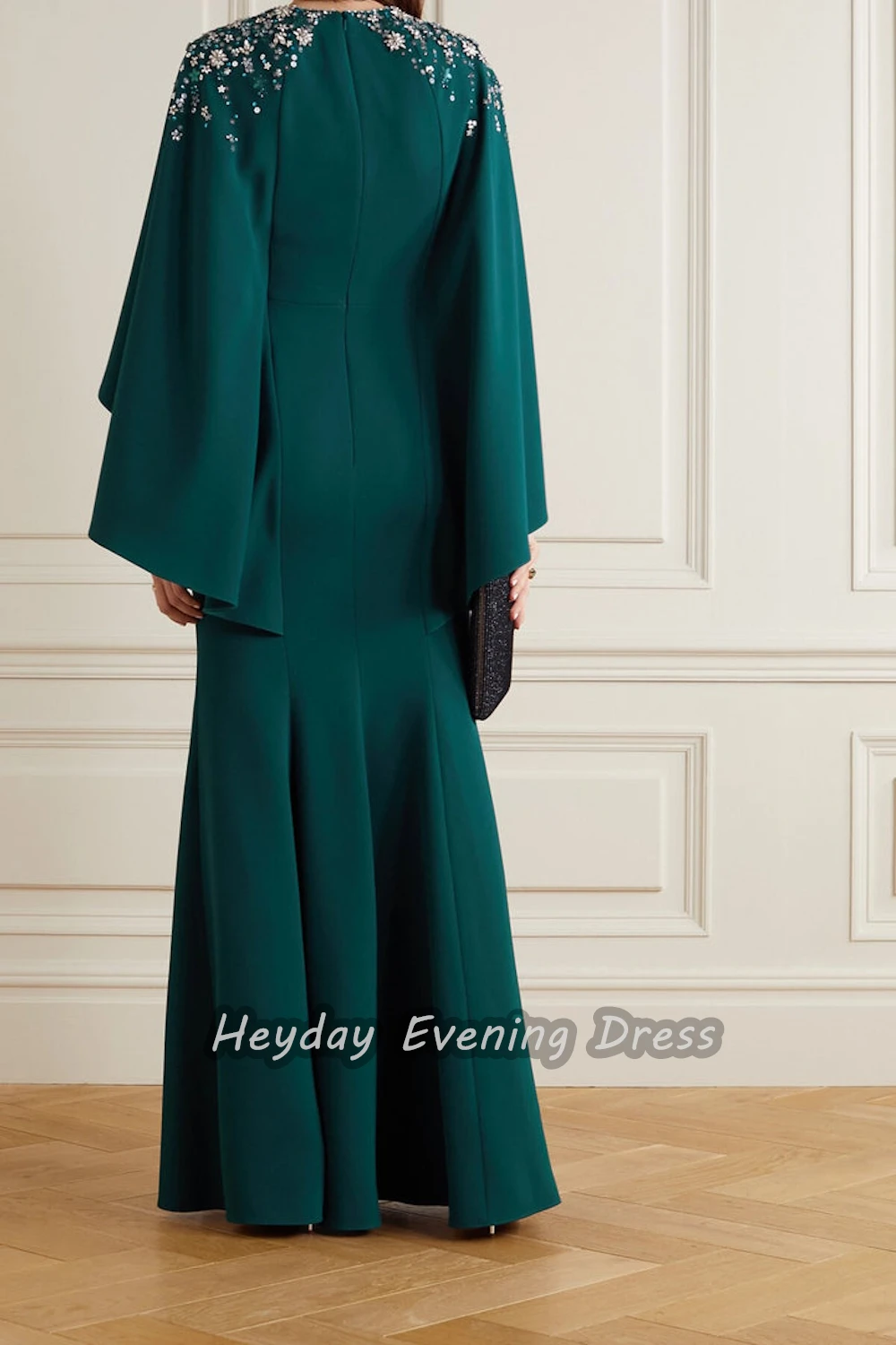 Heyday السعودية O-Neck Crepe A-Line Short Sleeves Beaded Sexy Fashion Floor Length Elegant Prom Dress For luxurious Woman 2024