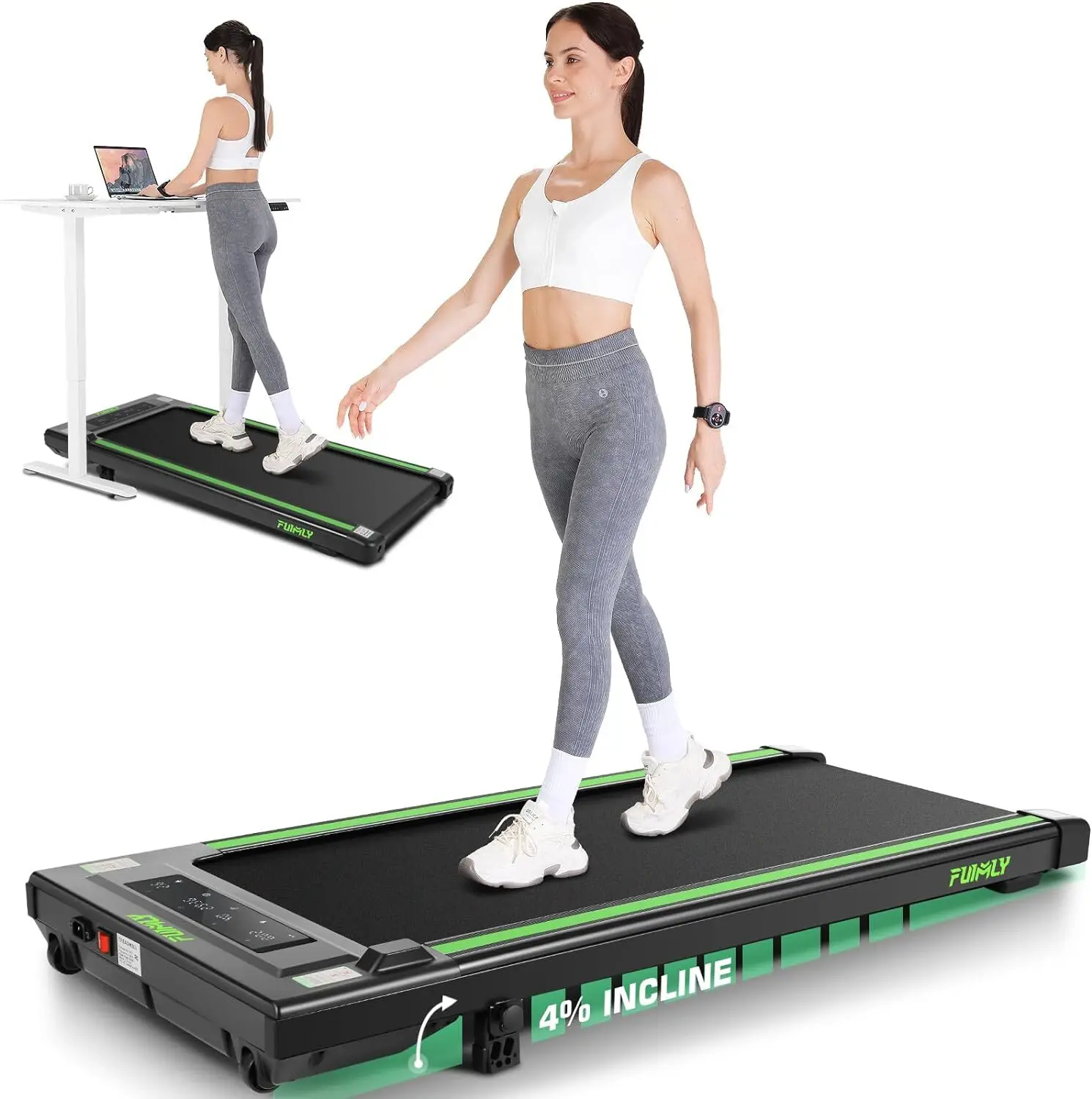 Pad Under Desk Treadmill 2.5HP Treadmill with Incline, 2 in 1 Treadmills for Home Office with LED Touch Screen | Remote