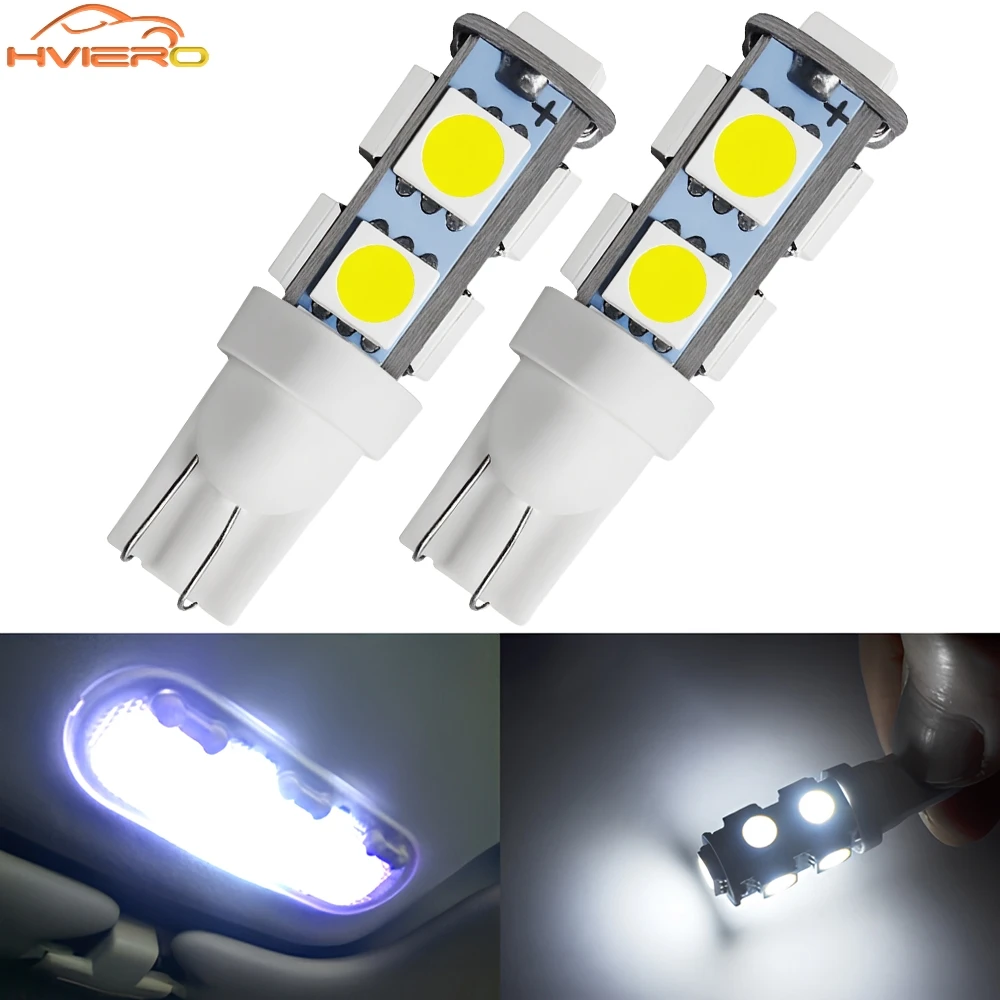 2X Universal Car T10 White 5050 SMD 9Led Auto Led 194 168 192 DC 12V Mobile Bulbs Parking Lamp Wedge Interior Lights Tail Light