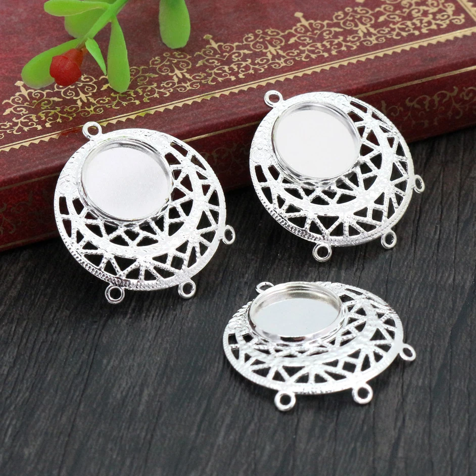 10pcs 12mm Inner Bronze Gold Size Silver Plated Blank Cabochon Base Cameo Setting Charms Pendant Tray