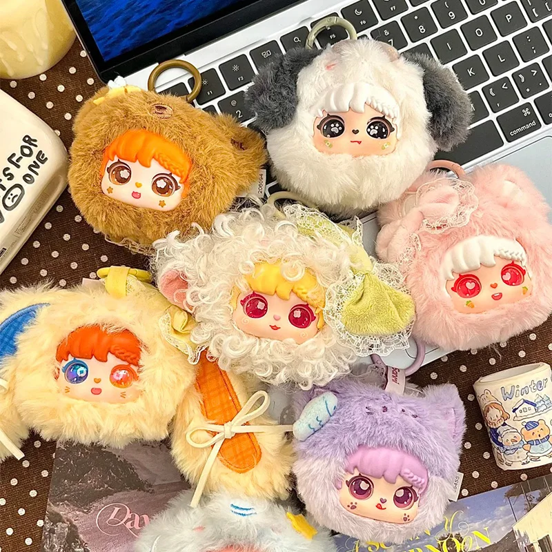 정품 산미 애니멀 시리즈 메이크업 미러 플러시 블라인드 박스 트렌디 장난감 생일 서프라이즈 선물 야외 휴대용 가방 펜던트 장식