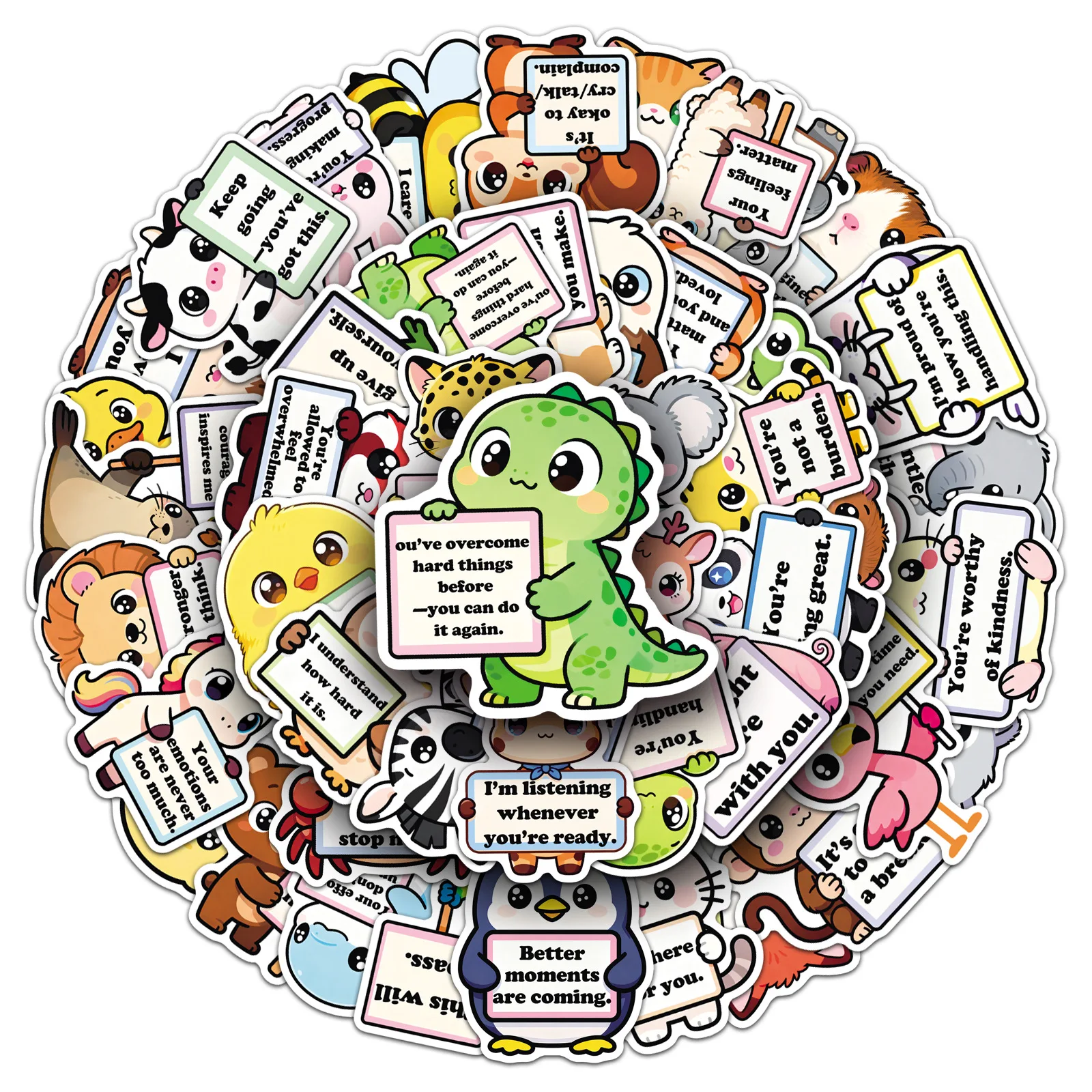 

50PCS Cartoon Cute Animal Inspirational Phrases Stickers Creative Decoration Scooter Motorcycle Helmet Water Cup Guitar Decal