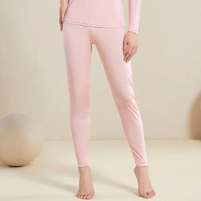 Women's 100% Mulberry Silk Thermal Long Johns, High-Waisted Slim-Fit Ultra-Thin Single-Layer Base Layer Pants