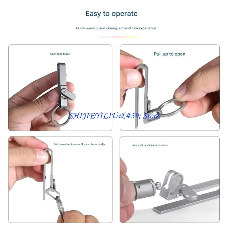 E21F Compact Ti Alloy Clip Belt Keychain For Minimalist Attachment To Pockets Belts or Bags Securely