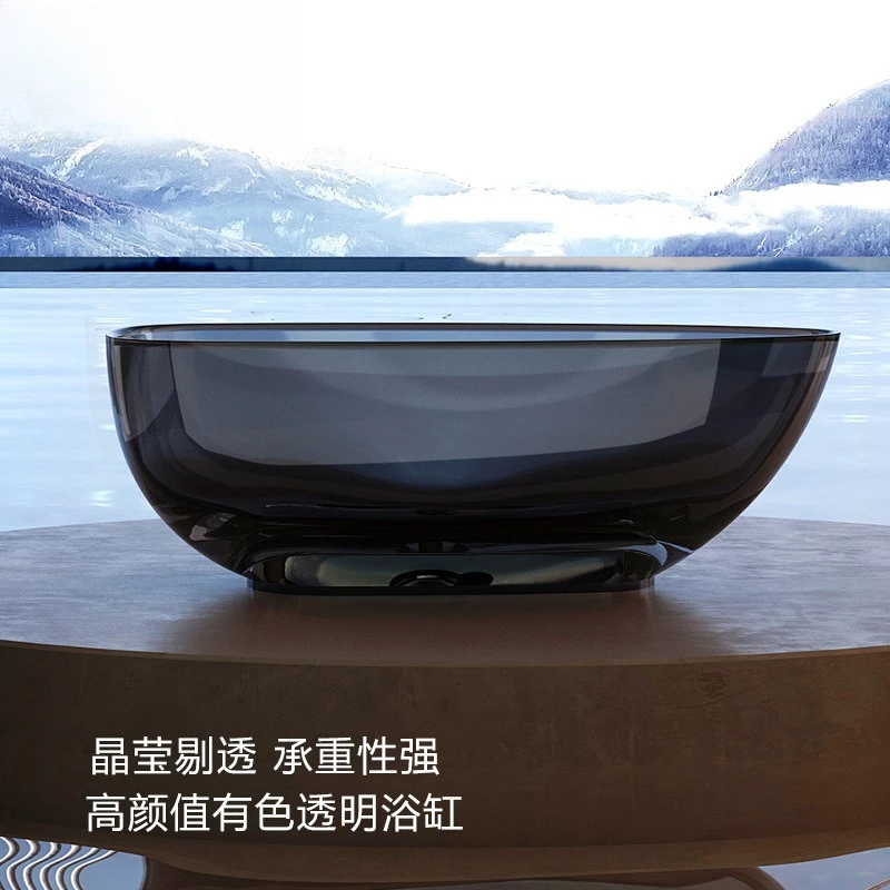 Goose egg bathtub Free-standing color transparent resin Internet celebrity hotel B & B crystal glass bath