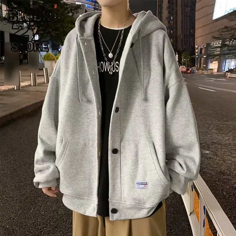 

Harajuku Autumn Winter Plus Size Hoodie Men Zip Up Sweatshirt Thick Fleece Loose Fit Casual Jacket Streetwear Fashion Outerwear