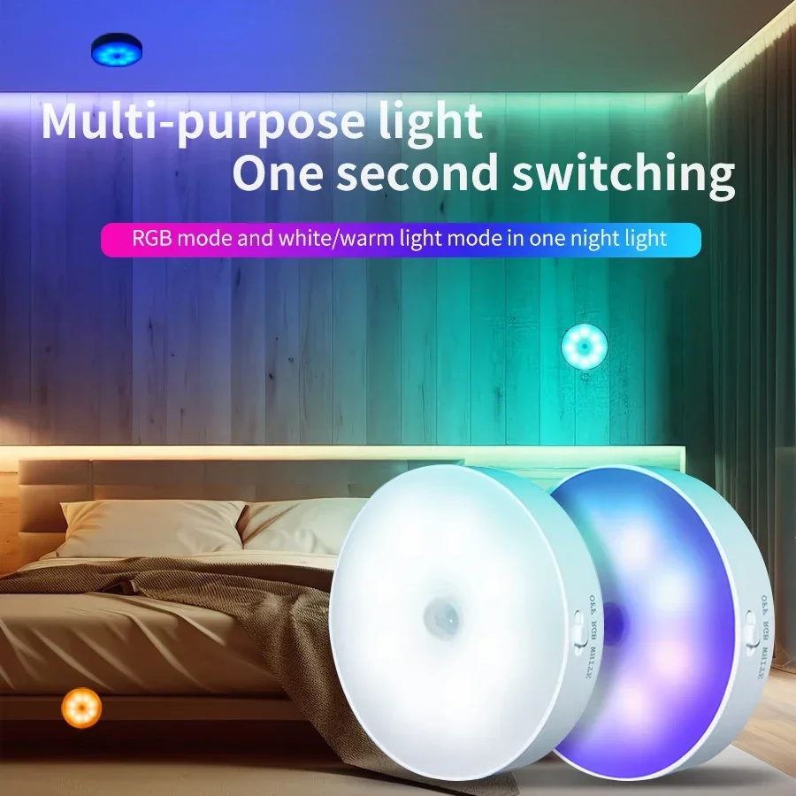 Oplaadbaar LED-nachtlampje Bewegingssensor RGB-nachtlampje voor slaapkamer Keuken Garderobe Kast Kast Verlichting Decorlicht