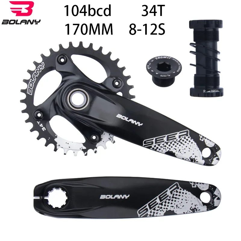 

Bolany 104BCD Crankset 170MM Hollow Integrated Single Chainring 34T with BB68 Bracket Crank arms for 8/9/10/11/12 Speed MTB Bike