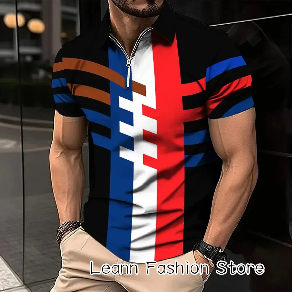 

Summer Men Stylish Color Block Polo Shirt Male Vintage Stripe Clothing Casual Short Sleeve Tops Tees Fashion Lapel Camiseta