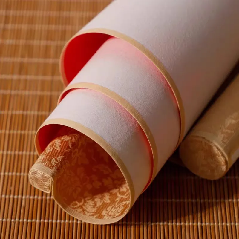 Traditional Chinese Mini Scroll Blank Red Rice Paper Batik Xuan Paper Half-ripe Calligraphy Supply 17x64 cm