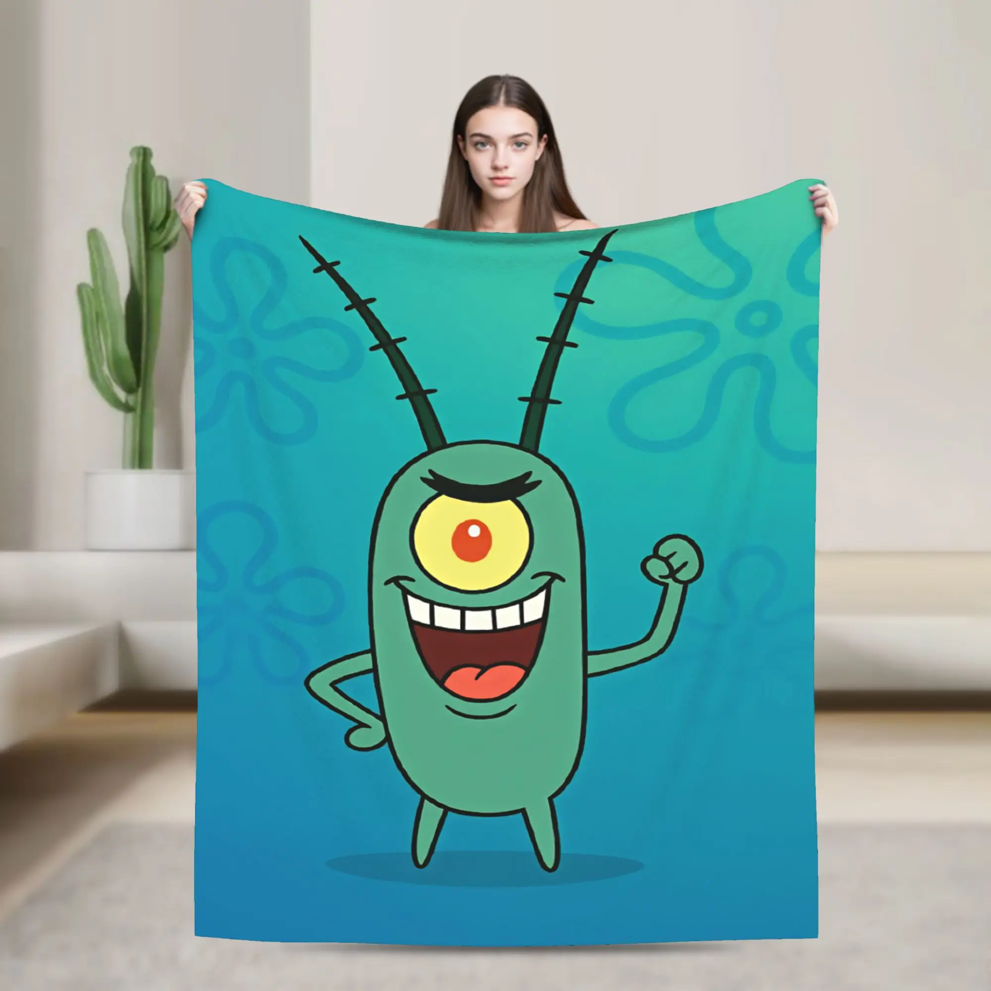Soft BlanketChildren Decorative SpongeBobs Plankton  Throw Blanket  Flannel Bedspread For Couch Chair Sofa Comfortable Bed Cover