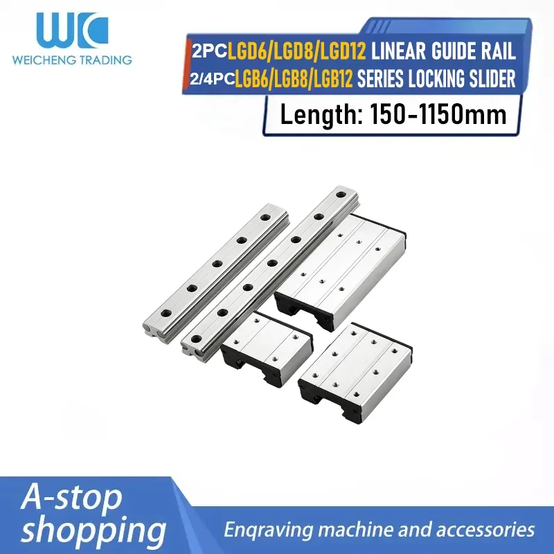 2PC High Speed External Dual-Axis Core Linear Guide LGD6/8/12 Axis Roller Guide With 4 Wheel Lock 150-1150mm Slider Rail Bearing