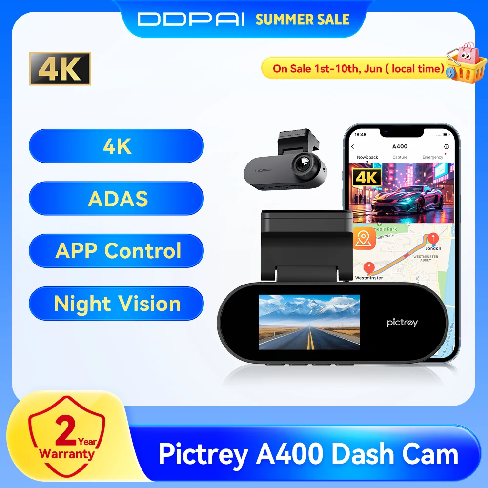 Pictrey A400 4K Dash Cam Built-in ADAS Wi-Fi Dash Car Camera with 1.9'' IPS Screen Support Parking Monito Night Vision Car DVR