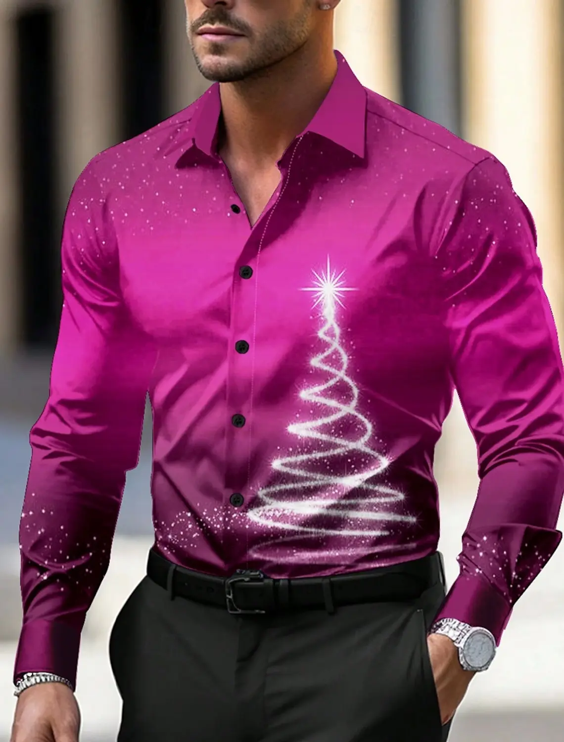 New Christmas Colorful Star Gift 3D Printed Shirt Soft and Breathable Fabric Long-sleeved Lapel Shirt Festival New Year Festive