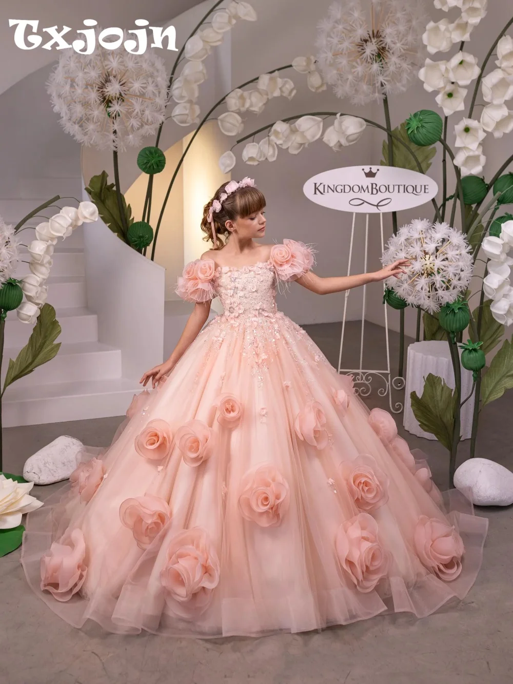 

Изысканное детское платье принцессы ручной работы с 3D цветами и пайетками для девочек, нарядное платье для выступлений и свадеб