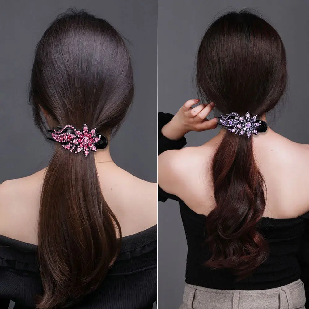 Fashion Rhinestone Hairpin Women Elegant Hair Claw Hairgrip Ponytail Headwear Duckbill Clip Party Wedding Daily Hair Accessories