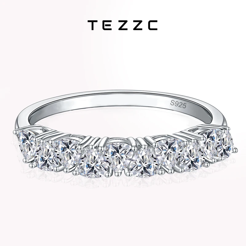 Tezzc Full Triangle Moissanite Ring for Women S925 Sterling Silver Engagement ring Wedding Eternity Bands Jewelry Classic Ring