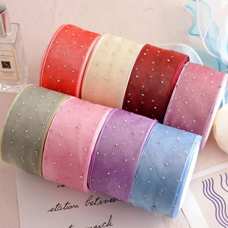 

4cm Rhinestone Organza Ribbon - 10 Yards DIY Craft Ribbon for Bows, Accessories, Gift Wrapping