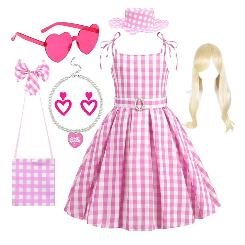 

Розовая клетчатая карнавальная одежда на Хэллоуин для девочек, костюм для девочек, платье принцессы для косплея на день рождения для девочек