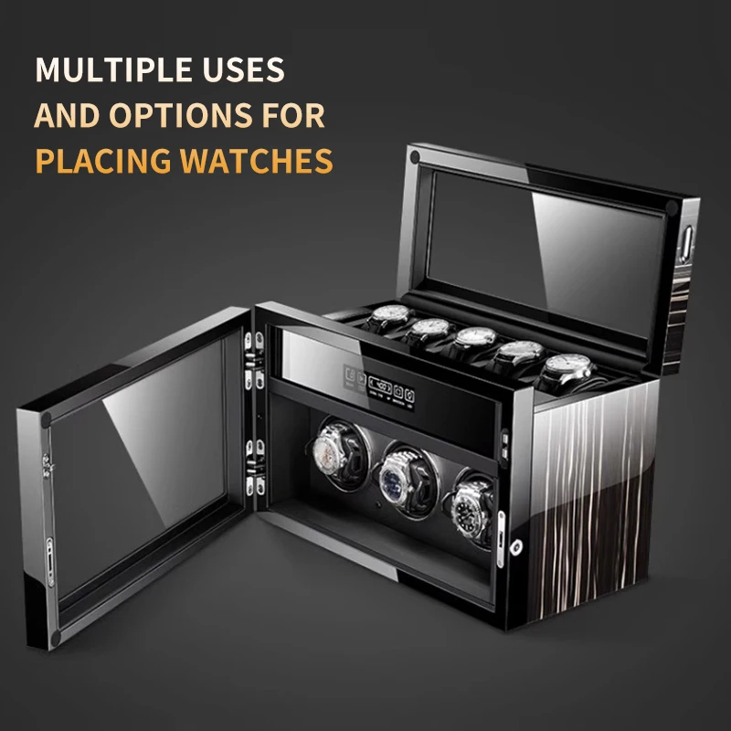 IBBETON Luxury Safe Wooden Watch Box Mechanical Automatic Watch Winder 3/6/9 Storage Display Box New LCD Touch Screen Key Lock