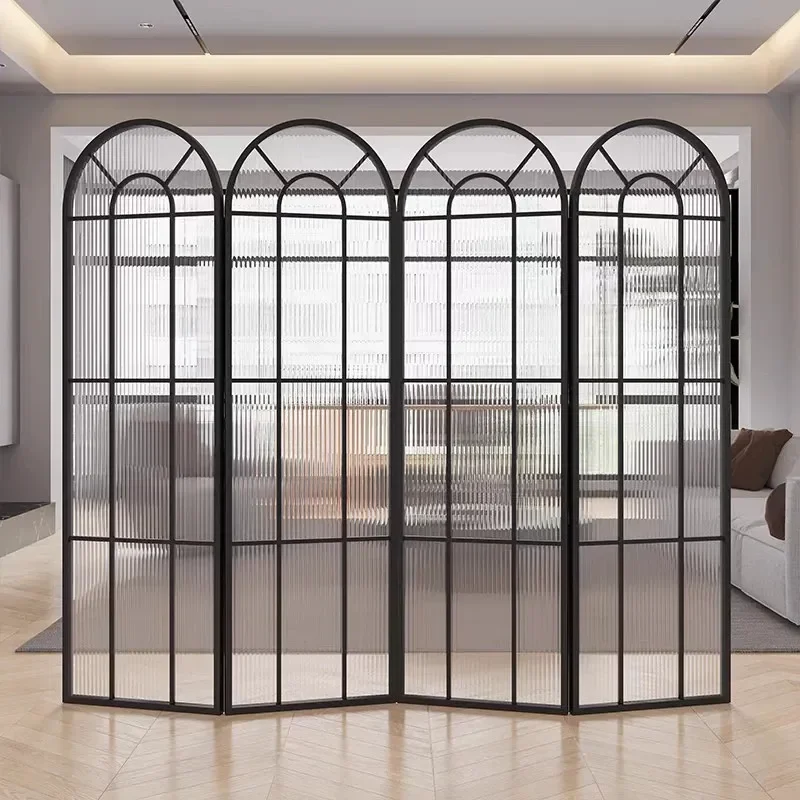 Arch Mobile Folding Screen Changhong Glass Partition for Hotel Restaurant Living Room Entrance Light Luxury Style Decoration