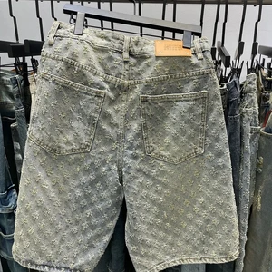 Moda rahat yaz, açık mavi sıkıntılı erkek kot, şort, akıllı, düz bacak, gevşek erkek yüksek sokak ve gelgit şort tasarımında niş 8 ana satış alanında, siyah kot pantolon, erkek no. 6