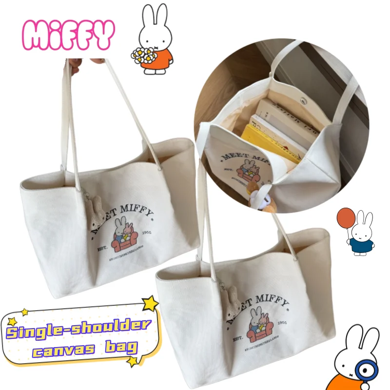 

Miffy Rabbit Canvas Shoulder Bag High-value Creative All-match Large-capacity Handbag Exquisite Cartoon Embroidery Storage Bag