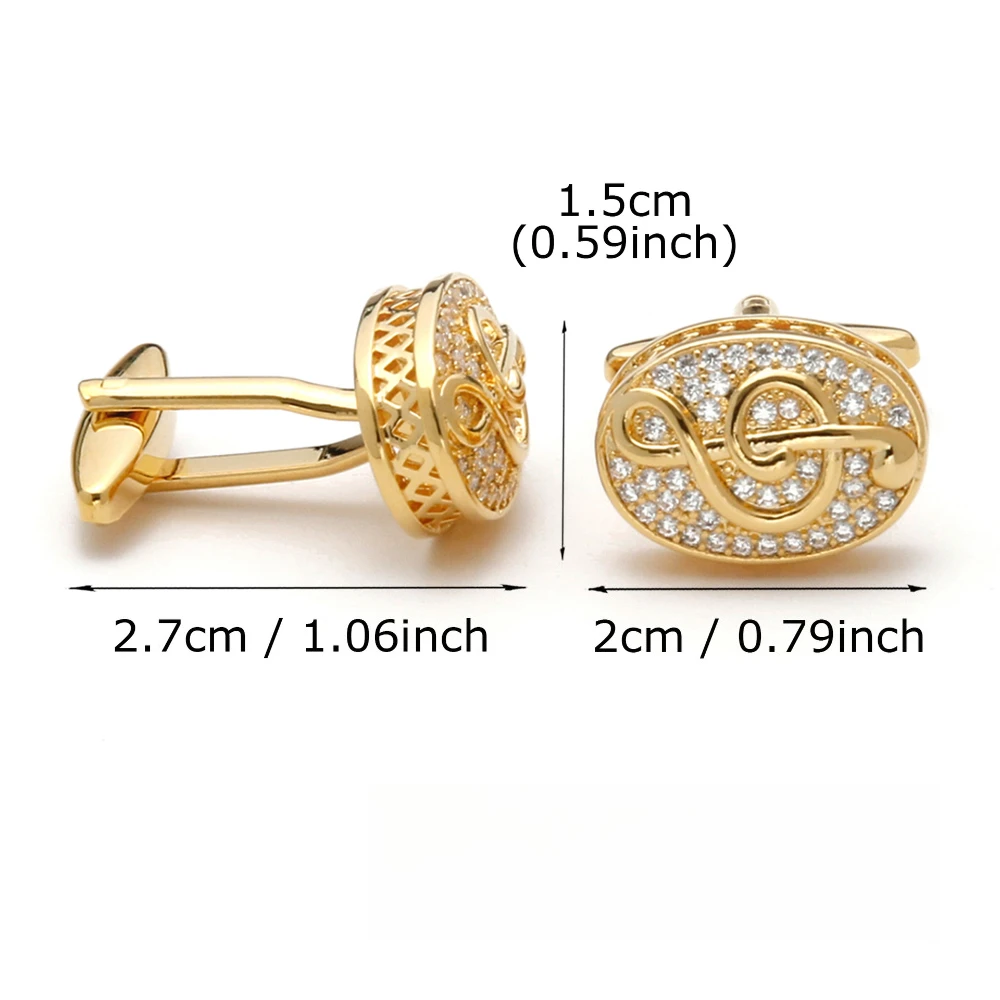Men's Gold Note Studded Diamond Cufflinks Decorative Business Banquet Dress Shirt Cuff Accessories Clothing Cufflink Decoration
