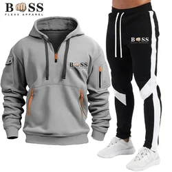 New Men's Zippered Jacket, Hooded Pullover, Sports Pants, Sports Casual Jogging Sportswear, 2-piece Set for Men's Street Wear