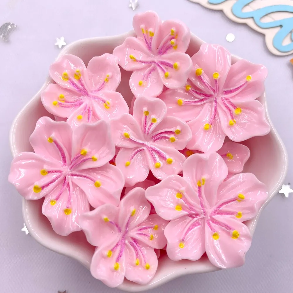 10PCS Resin 3D Colorful Painted Kawaii Pink Peach Blossom Flatback Stone Figurines Scrapbook DIY Bow Decor  Accessories Crafts