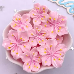 10PCS Resin 3D Colorful Painted Kawaii Pink Peach Blossom Flatback Stone Figurines Scrapbook DIY Bow Decor Accessories Crafts