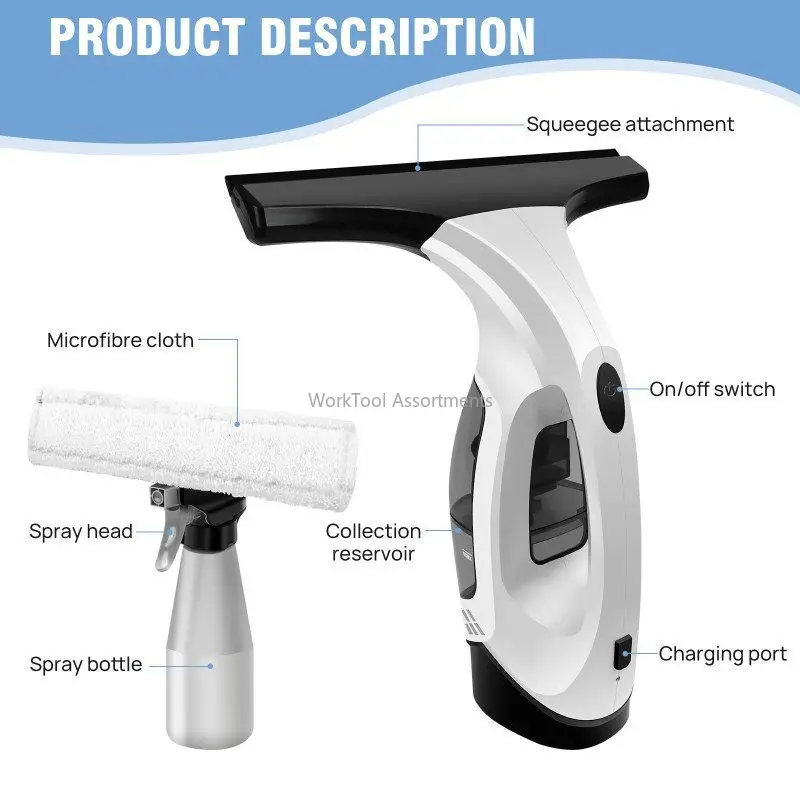 Portable Cordless Electric Window Vacuum Cleaner, Strong Adsorption Water Absorbing Tool for Mirror Shower Glass, Car Windshield